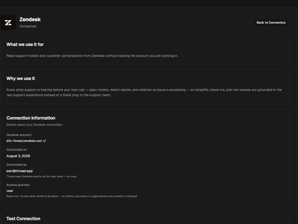 Thread dashboard view — Product and Project Management app on the Zendesk Marketplace